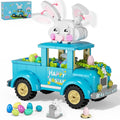 Easter Bunny Egg Harvest Truck Building Toy Set - Cute Rabbit Driver Movable Ears &amp Rolling Wheels Creative Removable Egg Easter Decoration Gifts for Kids Adults Boys Girls 8+