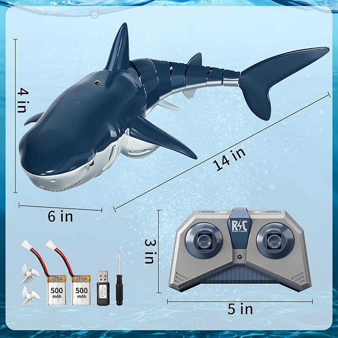 TEMI Remote Control Shark Toy for Kids Boys 3-5 Simulation RC Sharks with Light Water Spraying RC Boat for Lake Bathroom Pool Christmas Birthday Gifts for Aged 3 4 5 6 7 8 9 Girls Toddlers(Blue)