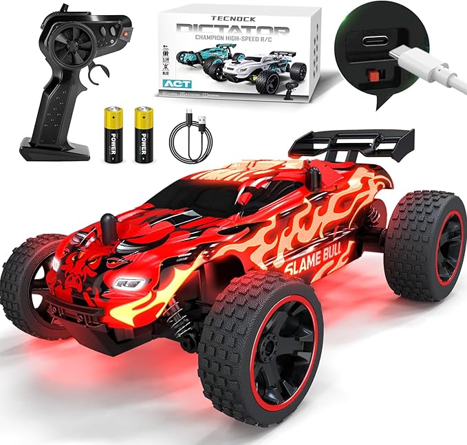 Tecnock RC Cars for Kids 1:18 Scale 2WD RC Car with USB-C Easy Charging 2.4GHz Remote Control Car with LED Lights &amp 50 Mins Playtime Toys Gifts for Boys &amp Girls Ages 8-12
