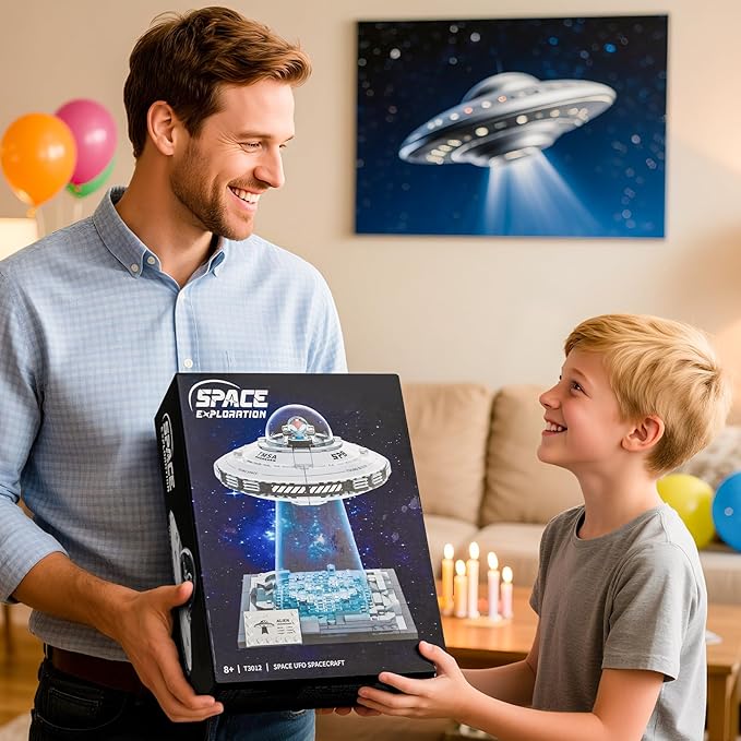 BNG UFO Space Building Blocks UFO Toy Building Sets Galaxy Star Spaceship Building Kit Home Office Decor Creative Gift for Girls and Boys 8-14