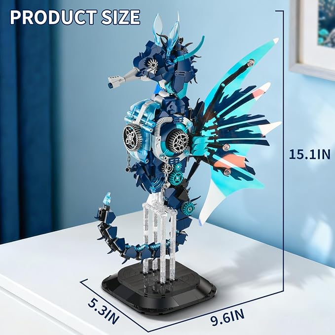 BNG Mechanical Seahorse Building Set for AdultMovable Ocean Animal with Display StandSea Fish Building Block ToyHome Decor Gift for Adults Teens Kids Boys Ages 8+(1003PCS)
