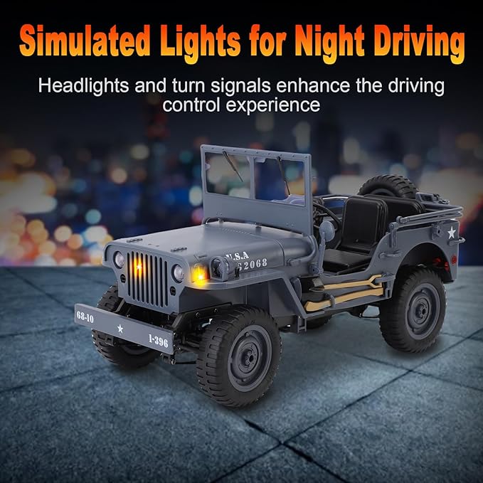 RC Crawlers 1:10 Scale D888 Willys Military Jeep 2.4Ghz 4WD Off Road Rock Crawler with Lights Removable Accessories All Terrain RC Jeep Toy for Adult Teens-Upgradable (2 Batteries)