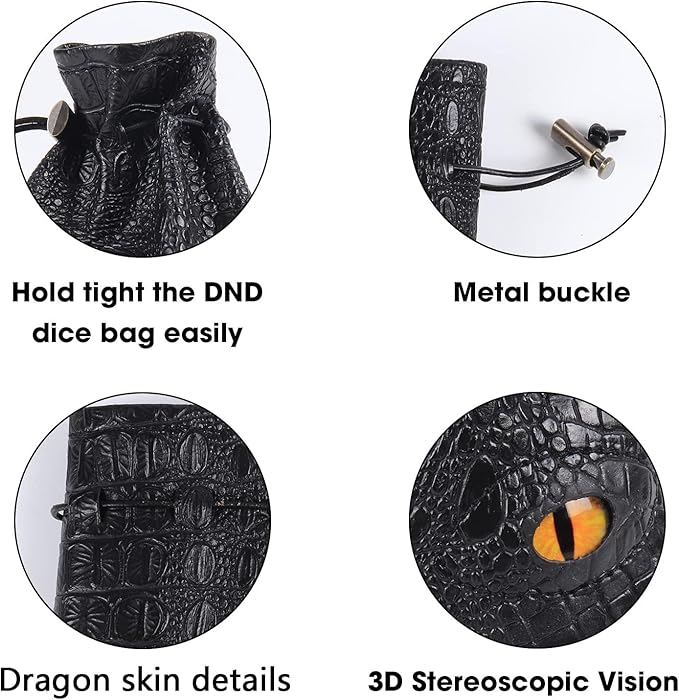 Byhoo 145 PCS Metal DND Coins &amp Leather Bag Contains 60 Gold Coins 40 Sliver Coins 40 Copper Coins and 5 Platinum Coins Tokens with Glow in The Night Eyes Bag for RPG Tablelap Games