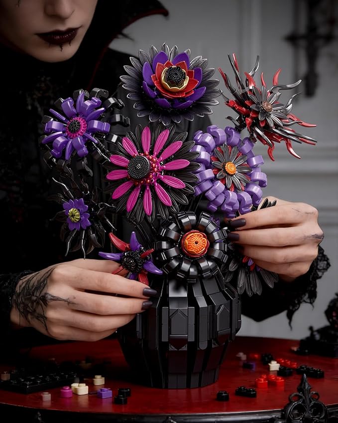 Dark Sunflowers Building Set with Vase Gothic Purple Flowers Van Gogh Sunflower for Home Decor Compatible with Lego Sunflower Botanicals Collection for Adults 1183 PCS
