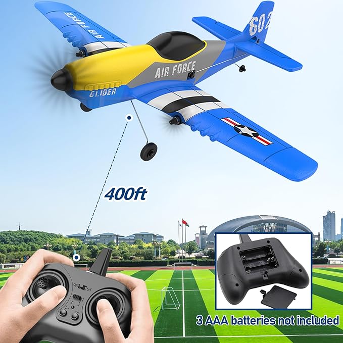 RC Plane 3 Channel RC Airplane 2.4GHz with 2 Batteries 6-axis Gyro Stabilizer Easy to Fly for Beginners Adults and Kids (P-51D)