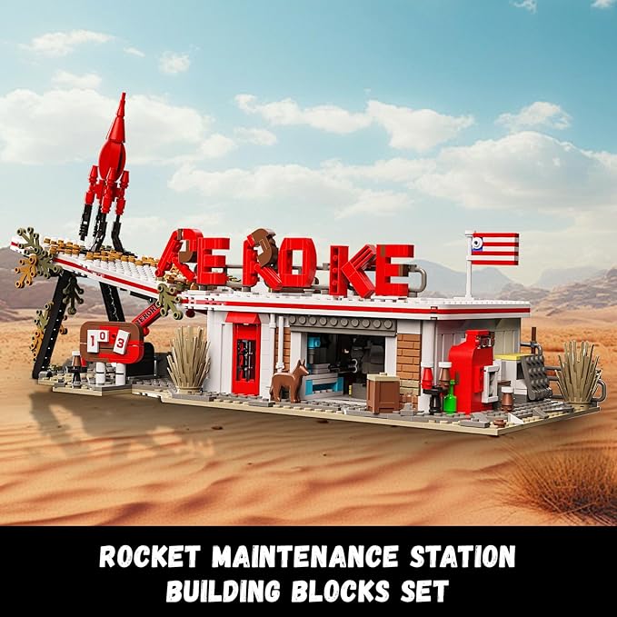 TOY PLAYER Rocket Architecture Building Block Set Including Weapons Signboard and Gas Station Accessories MOC Merchandise Model Collectors Toys Birthday Gift for Adults &amp Ages 14+ (1526PCS)