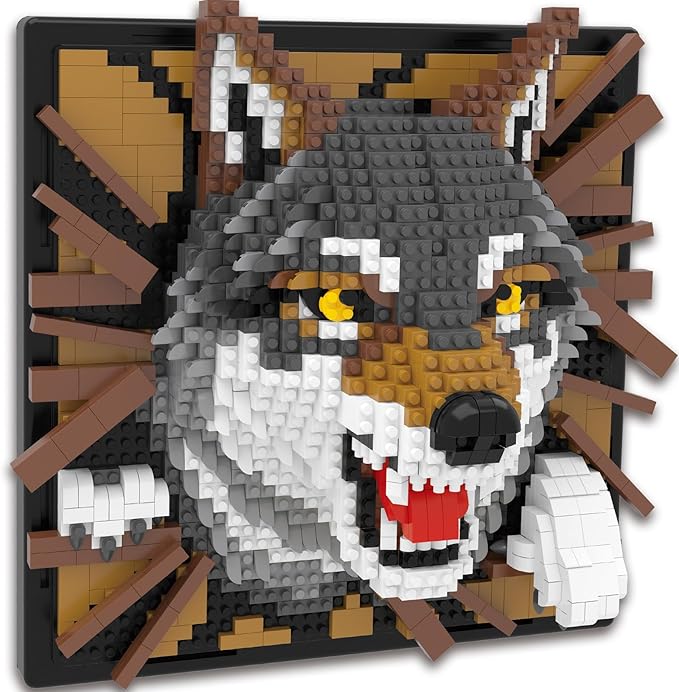 Wolf Animal 3D Wall Art Micro Mini Building Blocks Set Unique Home Wall Decor or Table Display No Compatible with Lego Ideal Gift Toy for Adults &amp Boys Girls 14+ (1512 PCS)