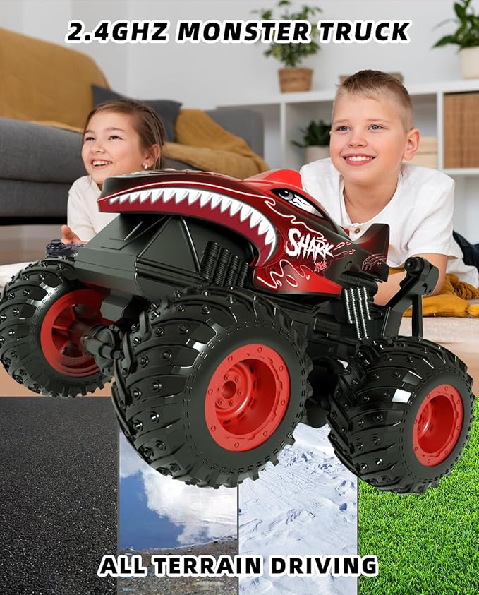 Gohero Remote Control Monster Truck Toys 1:20 Scale RC Shark Monster Trucks with Light &amp Music 2.4Ghz Remote Control Car Boys 4-7 &amp 8-12 Remote Control Truck with 360° Spin Walk Upright &am
