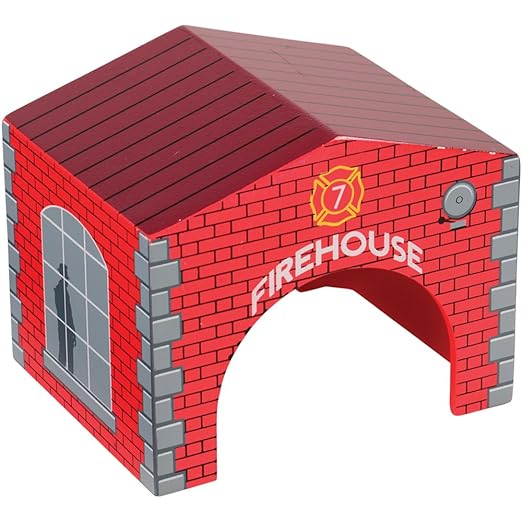 Constructive Playthings Community Wooden Toys and Helicopter Set for Ages 3+ 5-Piece Toddler Imaginative Play Set with Firehouse School Hospital Police Station