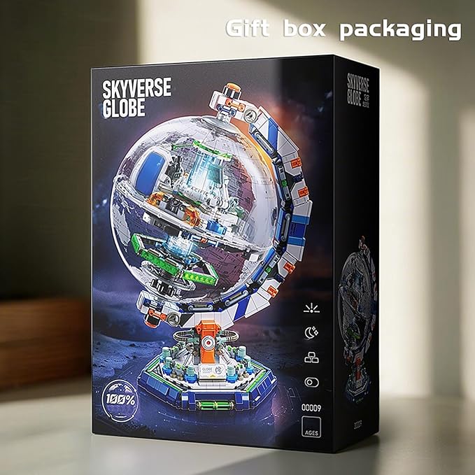 Space Station Globe Building Set for Adults- 1793 Pcs Globe Display Model with Illumination Modes 360° Rotatable LED Educational Stem Toys Birthday Gifts for Boys Teen Home Decor