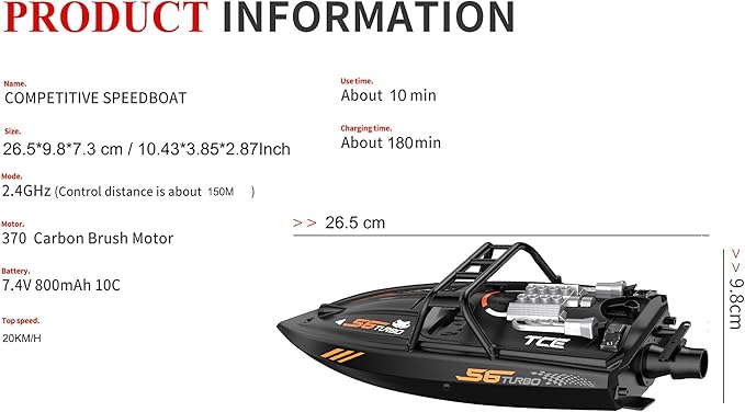 Remote Control Off-Road Boat Model Eddy Current Jet high-Speed Remote Control Speedboat 15-20km/hH156 with Lights Off-Road Speedboat (Dual Battery) Suitable for Adults 14+