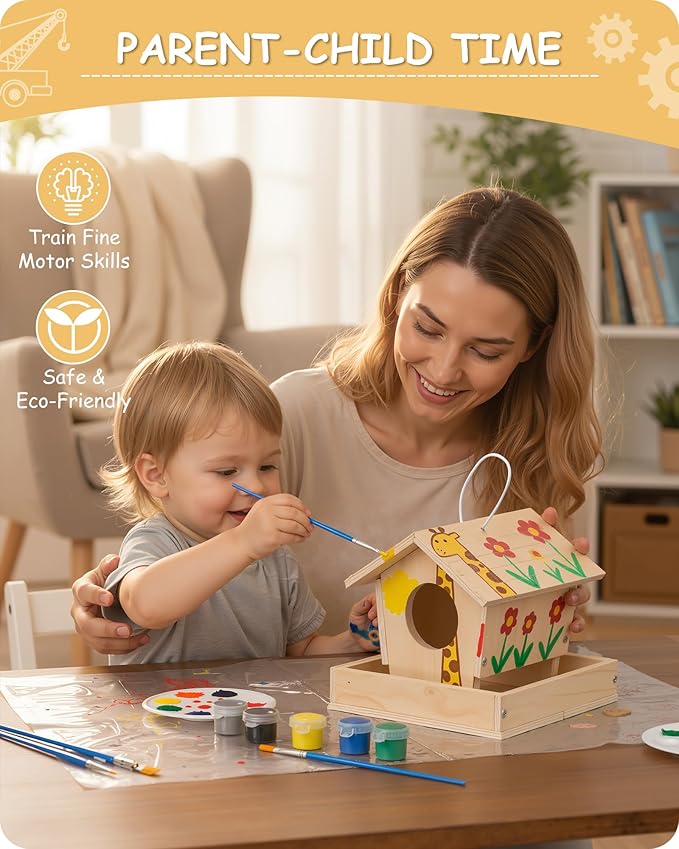 SainSmart Jr. Woodworking Building Kits for Kids with Birdhouse 4-in-1 Kids STEM Projects Set DIY Wood Crafts Assembly Toys with Paints &amp Brushes for Boys and Girls