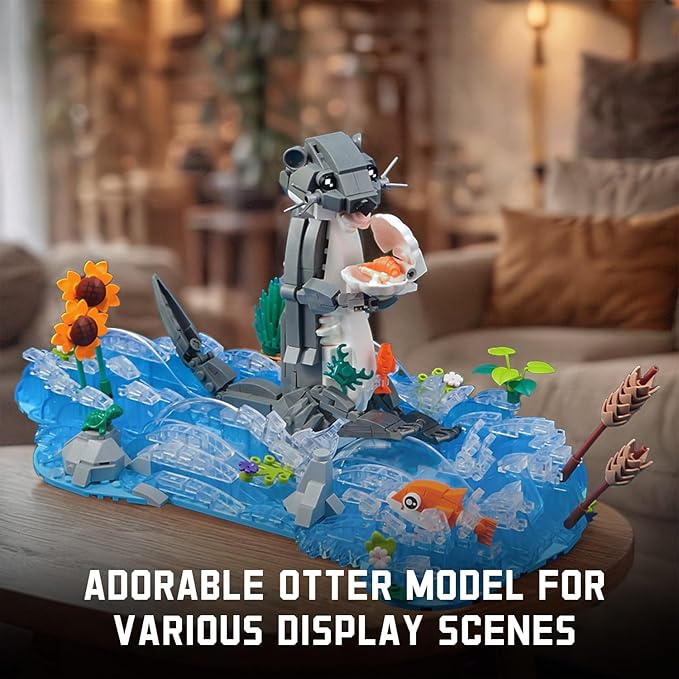 Dabbling Otter Toy Building Set - 936 PCS with Otter Sunflower Small Fish &amp Shells Creative Building Toy for Ages 8+