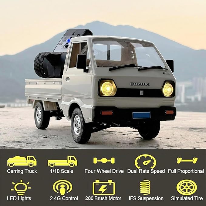 RC Kei Truck WPL D14 RC Car Off Road RTR Suzuki 1/10 Scale Remote Control Kei Truck RC Drift Car 4x4 2.4 GHz 280 Motor Fully Proportional Carry Vehicle Revised Chassis 4WD Hobby Toy Adult