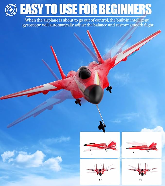 Remote Control Airplane for Ages 14 Years and Up 2 Channels Foam RC Planes Jet Wireless ToyHobby RC Aircraft Glider for Beginners Teen Adult Red