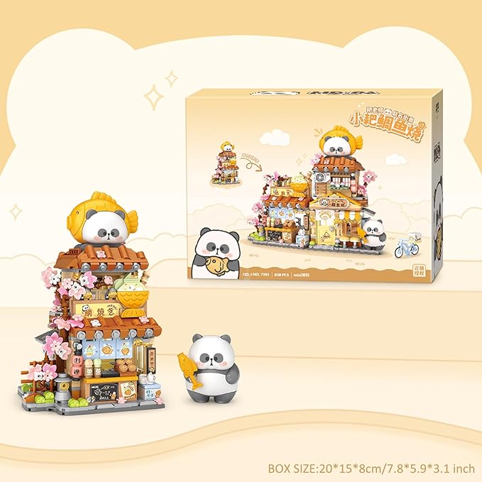 Mini City Shop Street View Building Blocks Model SetSimulation Panda Architecture Collection Particle Construction Building Bricks ToyHome Decor (Taiyaki)