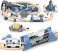 82 Pcs Wooden Train Set for Toddlers Magnetic Train with Track for Kids Ages 3-6 Compatiable with Major Brands Space Railway Playset Gifts for Boys and Girls Ages 3+
