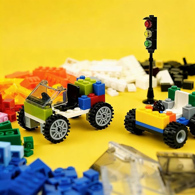 BroTex Wheels and Axles Sets with Steering Wheels&amp &ampWindshield&ampTraffic Light Over 400pcs Classic Bricks Pieces and Car Parts Kits Basic Bulk Building Blocks Vehicles with Tires
