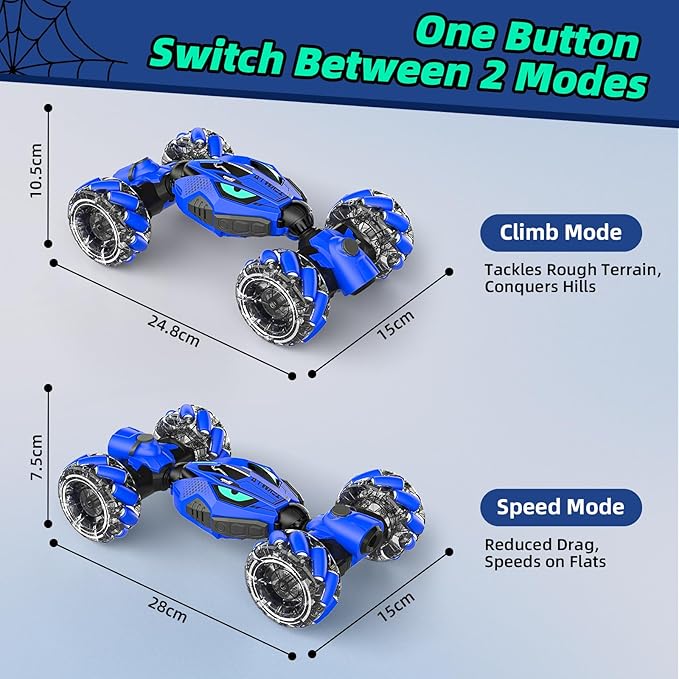 VisionX Unique 2.4GHz 4WD 360° Rotating Gesture Sensing RC Stunt Cars for Boys and Girls Ages 6-12 Double‑Sided Driving RC Drift Car Birthday and Christmas Cool Car Toys Gifts for Kids 2 Batteries
