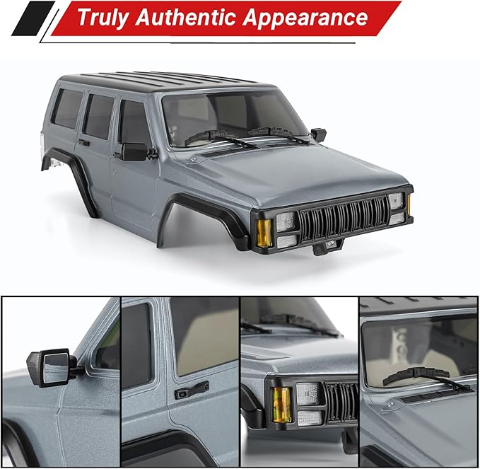 INJORA 6.10in 133g Wheelbase ABS Hardtop Cherokee Body for TRX4M Bronco Defender Chassis 1/18 RC Crawler Upgrade(Silver Grey)