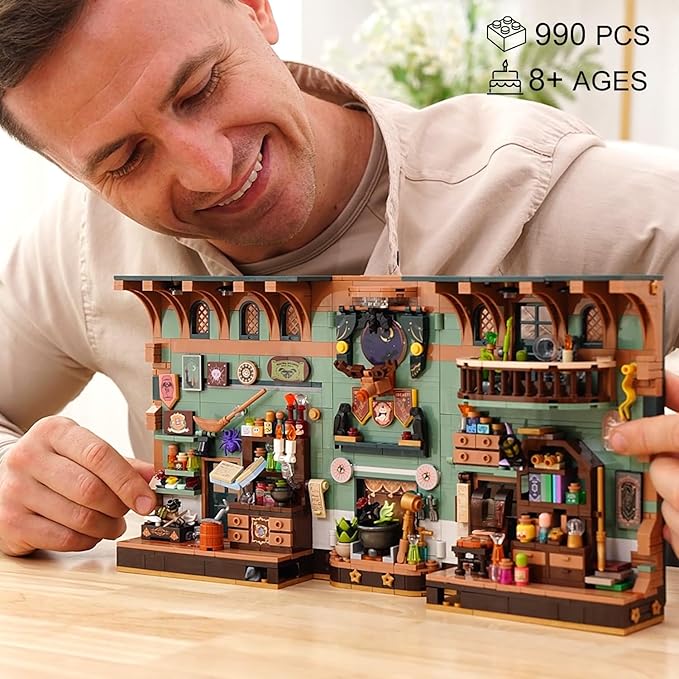 Magic Potion Booknook Building Set with Light DIY Bookend Building Block Kit for Home Decor Bookshelf 990 PCS Miniature Book Nook House Building Brick Model for Adults Kids Boys Girls Age 8+