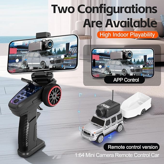 WLtoys Mini RC Car 1:64 Scale FPV RC Drift Car with 720P HD Camera 2.4GHz Transmitter and WiFi App Control with Gyro First Person Perspective Mini Racing Toys for Hobby RC (Black) (Sliver)