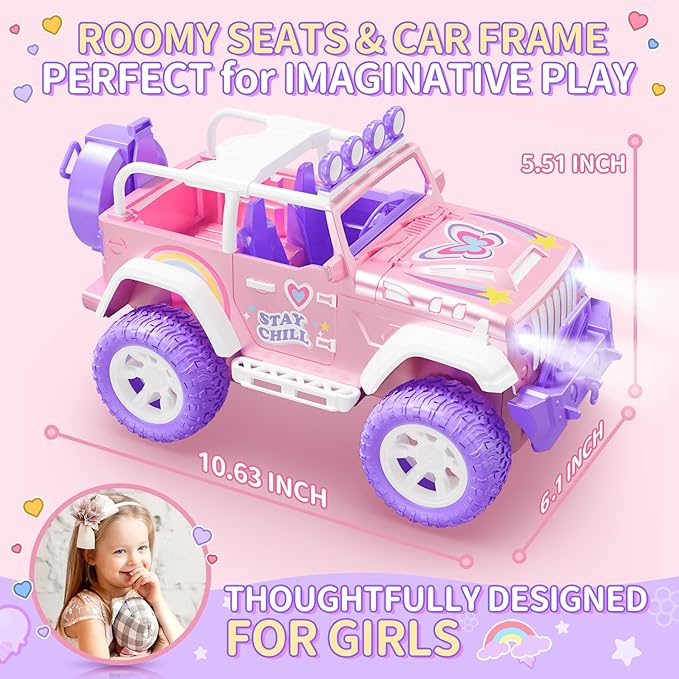 DEERC Pink Remote Control Car for Girls with Fog Mist &amp Music 1:16 RC Car with LED Lights for Kids 2.4Ghz All Terrain SUV Truck Gifts Off-Road Racing Vehicle Toy Car Girls Toys