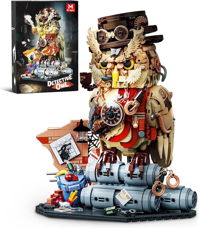 Detective Owl Building Blocks Set for Adults - 1286pcs Compatible with lego owl Collection Model Creative Bird Building Toy Suitable for Boys Girls and Adults.