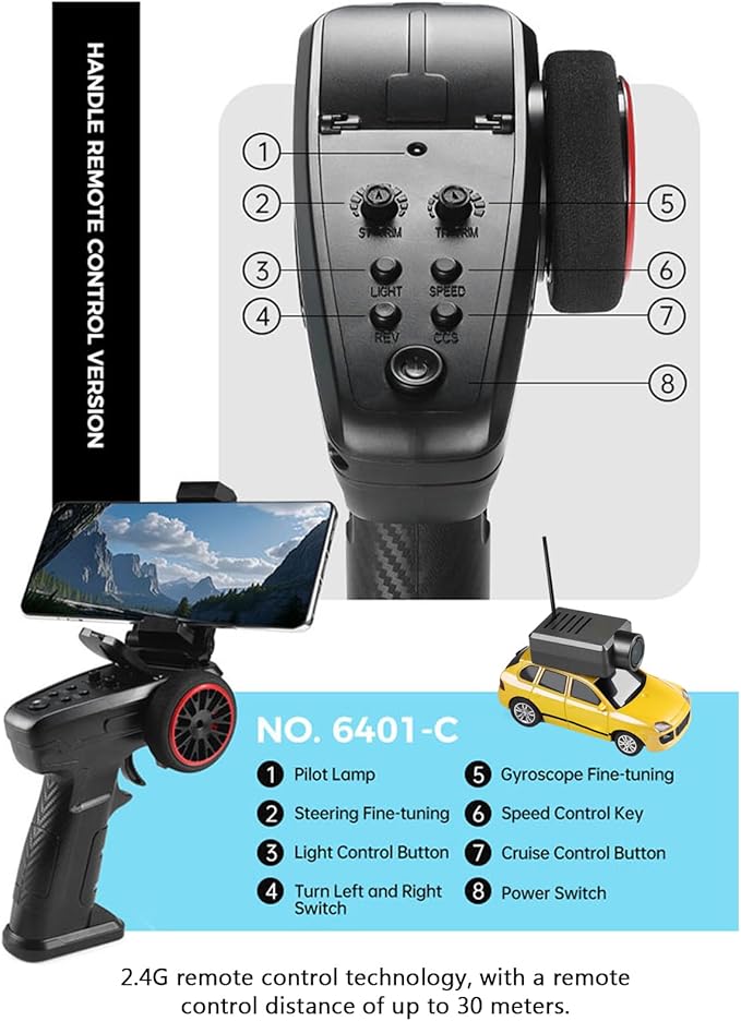 Mini RC Drift Car 1:64 Scale Mini RC Car with Camera and Radio Transmitter 2.4GHz Transmitter and APP Controlled Toy Vehicle with HD Magnetic Camera LED Lights Fun Toy for (Yellow)