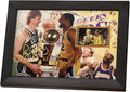 veratwo Signed Larry Bird &amp Earvin Johnson Basketball Poster Framed Photo Gift 8x6 Incheswith 1x 35mm Film DisplayCool Basketball Memorabilia Gifts for Huge NBA Fans