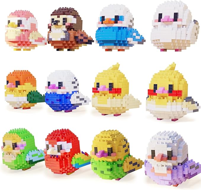 Cute Parrot Micro mini Blocks Building Blocks Sets12 PC Small Bird Series Mini Bricks Animal ToysUnique Animals Model Present for 14+ Kids or Adults