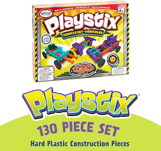 POPULAR PLAYTHINGS Playstix Building Sticks Kit for Kids Construction Stem Building Toy Gift for Boys &amp Girls - 130 Piece