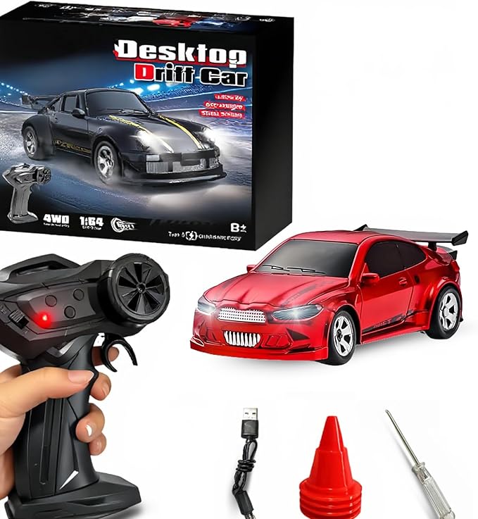 Mini RC Drift Car 1/64 RC Remote Control Car High Speed 2.4GHz Full Proportional RTR Micro Sports Racing Drift 4WD HobbyFast Race Vehicle with Lights Model Toys Gift for Kids Boys Adults