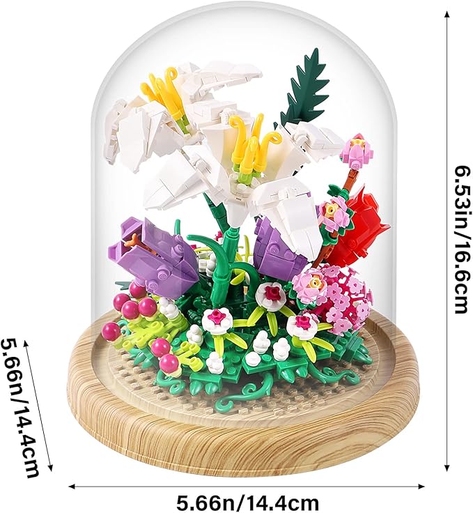 600+PCS Creative Lily Flowers Bonsai Tree Building setsSweet Lily Building Blocks with a Transparent Display Glass CoverExquisite Decoreated Flower SetAny time is the most warm love for Her