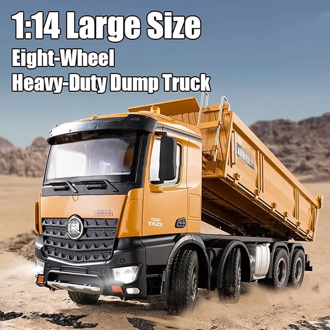 1:14 Scale RC Dump Truck 4WD 2.4Ghz RC Truck with Trailer 12CH RC Construction Vehicle with Light and Sound Four-Wheel Steering RC Toy Car for Boy Girl Birthday Gift