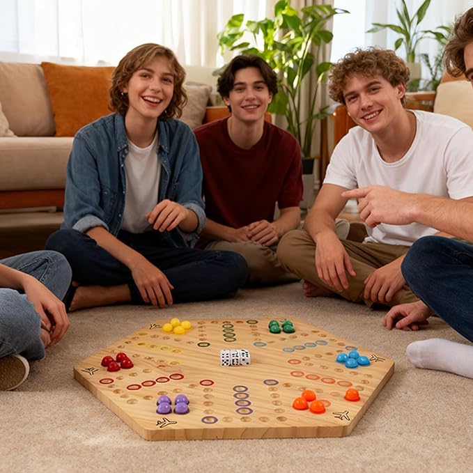 Wahoo Marble Board Game - Extra Large 23.6 Inches Game Board for 4 and 6 Players Classic Family Fun with 30 Marbles 6 Dice Storage Bag &amp Gift Box Bright Colors. (Extra Large Log)