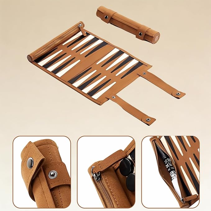 Backgammon Game Set - Lightweight Roll Up Travel Backgammon Set Portable Chess with Drawstring Bag for Adults 2-Player Ideal for Travel Camping Backpacking Trips