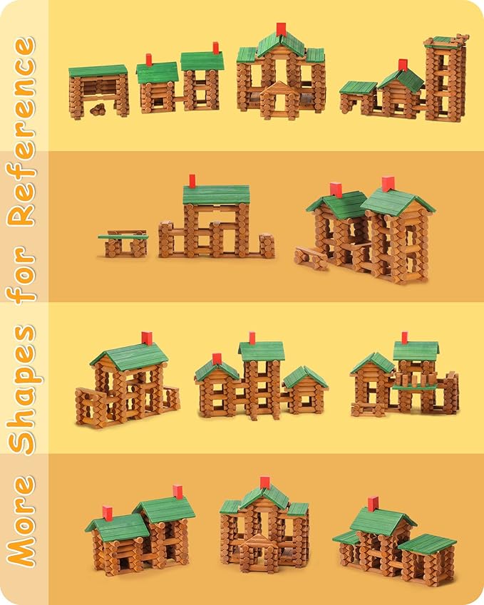 SainSmart Jr. 665 PCS Wooden Log Cabin Set Building House Toy for Toddlers Classical STEM Construction Kit Compatible with Lincoln Logs for 3+ Kids