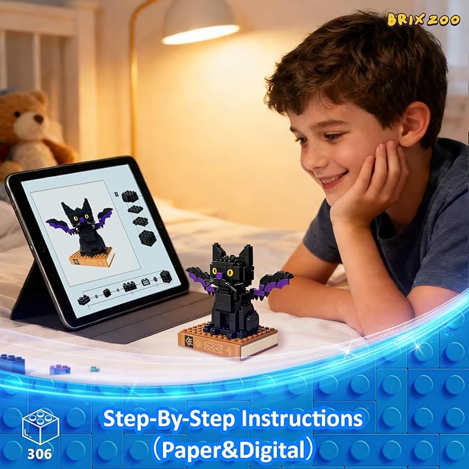 Bat-Cat with Spellbook Building Blocks Set Collectible Animal Building Toy Kids Learning &amp Educational Brick Sets (Age 3+) DIY Home &amp Office Decor for Adults-Gift Ideas