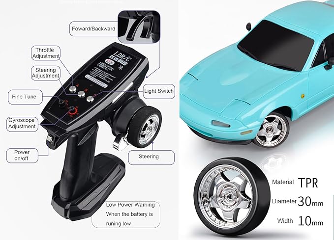 RC Drift Car 1/18 Scale LDRC Drift Car with Gyro Hobby RC Car for Adult RWD Drifting 2.4 GHz Gyroscope Proportional Throttle Steering Metal Drive Shafts Blinking Headlights LD1804