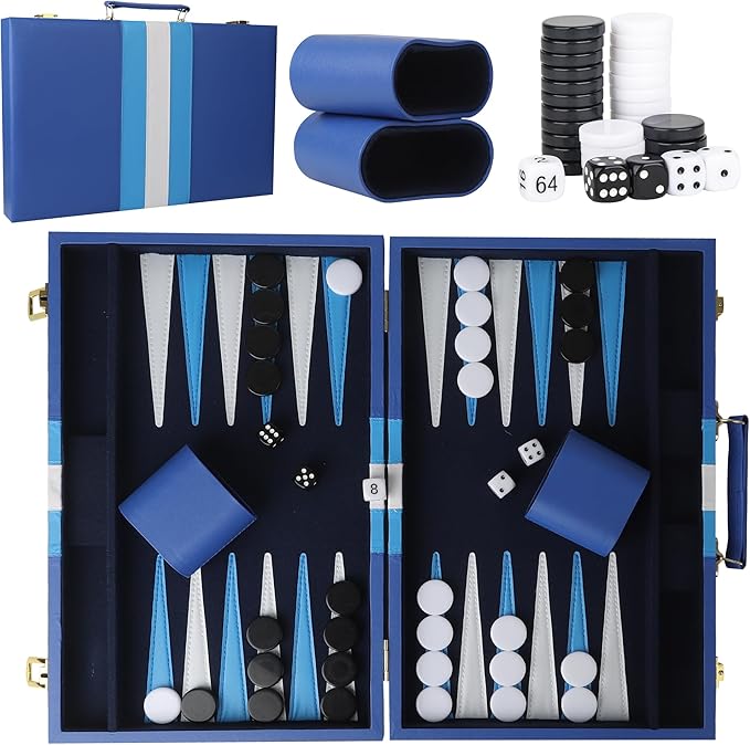 Froggod 15 inch Backgammon Sets for Adults - Classic Board Game for Adults - Portable Travel Backgammon Set for 2 Players - Perfect Adult Board Games for Gifts &amp Family Fun(Vivid Blue)