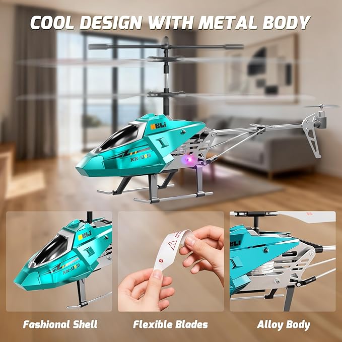 XIKOTEC Remote Control Helicopter RC Helicopter Toy for Kids 2.4GHz RC Plane with LED Lights RC Flying Toy Easy to Fly Indoor/Outdoor Gifts Toys for Kids Beginners 8+ (Blue)