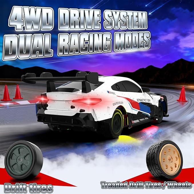 RC Drift Car 1/43 Mini RC Drift Car with Gyro 2.4GHz Full Proportional Control 20M/H 4WD High Speed Remote Control Alloy LED Lights &amp Drift Tires Toys Gift for Adults Boys and Girls
