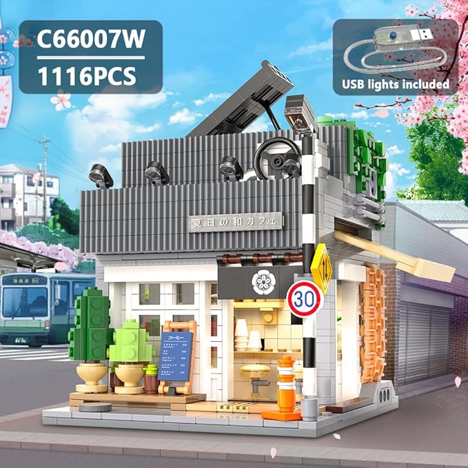 CaDA Master C66007W Summer Breeze Coffee Shop Construction Building SetMOC Japanese Coffee House City Buildings with Lights768PCS Street House Idea Gift for Boys Adults