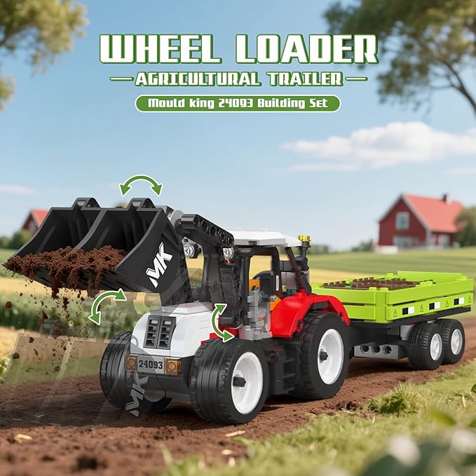 Mould King 24093 Farm Wheel Loader Building Sets 504+ Pieces Mini World City Series Construction Sets Farm Toys for Boy Age 8+