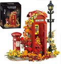 London Retro Red Telephone Booth Architecture Set with LED Lighting Creative Flores Phone Box for The Office and Home Set Adult Collector Decor 1142pcs