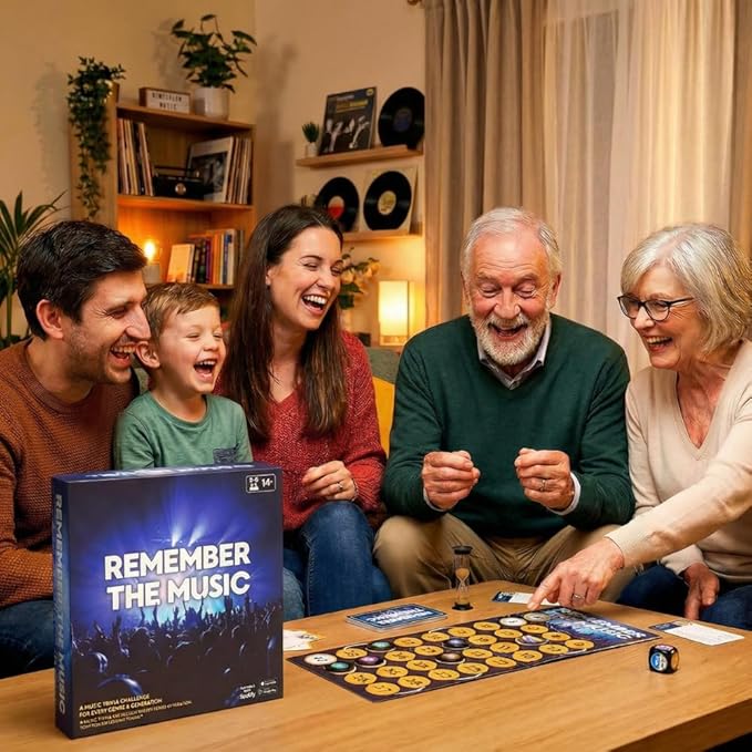 REMEMBER THE MUSIC - Music Trivia Party Board Game with 350 Artist &amp Song Cards Spotify QR Audio Clues for Adults &amp Family 2-6 Players