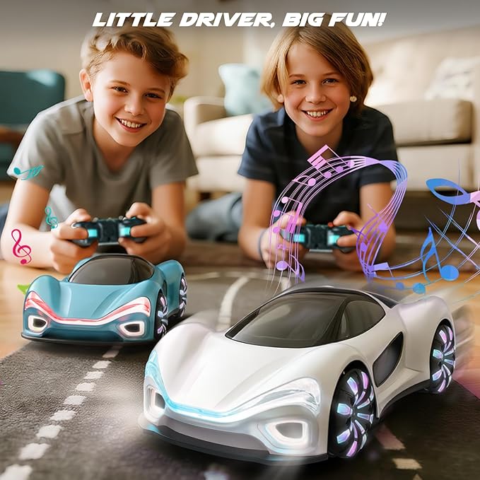 SIMREX Gesture Sensing Remote Control Car with Charging Dock - 360° Rotate Drift RC Stunt Car Toy 40 Min Playtime Dual Control Spray Mist &amp LED Lights Birthday Gift for Kids Boys Girls（White）
