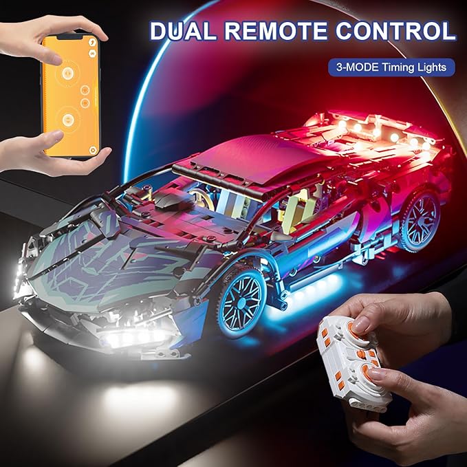 Sport Race Car Building Block Sets for Adults BoysRemote Control APP Supercar Toys Kits with LED Lights 1:14 Collectible MOC Contruction Birthday Gift for Teens Age 8-12 12-1614 14+(1314 PCS)