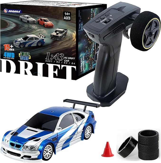 1/43 Mini RC Drift Car 2.4GHz RTR Full Proportional Remote Control Cars 4WD High Speed Racing Lights Kit and Racing Tires (4302)